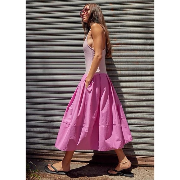 NWT Free People Drops of Venus Midi Dress Drop Waist Sleeveless Pink Large - Picture 1 of 12